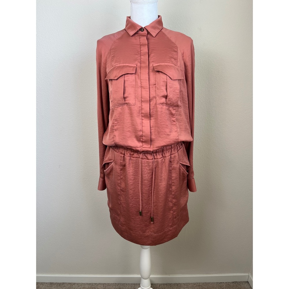 Banana Republic Utility Safari Shirt Romper Dress Dusty Rose Satin Military Sz 4